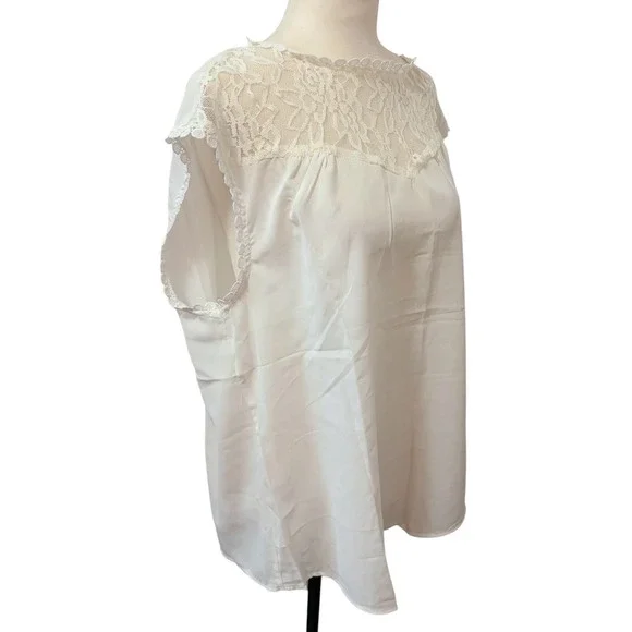 Misslook White Lace Size XL Crochet Trim Cap Sleeve Blouse Tops Boho - Picture 3 of 8